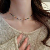 DAIIIBABYYY  -  Fashion Y2k Sweet Colour Beading Butterfly Pendant Necklace For Women Egirl Heart Sweater Neck Clavicle Chain Jewelry Gift