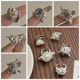 DAIIIBABYYY  -  Metal Conch Pearl Stacked Ring Exaggerate Irregular Women's Ring Imitation Pearl Charm Ocean Style Accessories Female