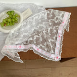DAIIIBABYYY  -  French Flower Lace Embroidered Bow Decorative Triangle Towel Women's Summer Vacation Breathable Mesh Lace Up Photo Headband