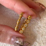 Daiiibabyyy  Vintage Luxury Inlay Crystal Finger Ring for Women Girl Minimalism Round Texture Zircon Light Luxury Design Fashion Jewelry Gift