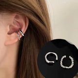 Daiiibabyyy  2Pcs Waterdrop Zircon Korean Ear Cuff Clip On Earrings for Women No Piercing C Shape Clip Ear Luxury Rhinestone Y2K Jewelry