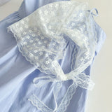 Daiiibabyyy French Solid Color Lace Headscarf Spring and Summer Travel Versatile Sweet Cute Pastoral Style Triangular Hair Scarf for Women