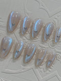 Daiiibabyyy  10 pieces of pure handmade almond-shaped nails, blue cat's eye glittering and flashing butterfly sequins, blue tears, suitable f