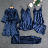 Daiiibabyyy  Women's Long Sleeve Pajama Set Five Piece Includes Shorts Robe Home Clothes Comfortable Breathable Sleepwear for All Seasons