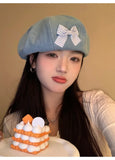 Daiiibabyyy Star Bow Knot Sweet Summer Spring Berets Ladies Women Girls Fashion Trendy Outdoor Street Cap