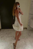 Daiiibabyyy Women's Summer Dress One-neck Strapless Strap Sleeveless Dress Black Sexy Slim Backless White Ruffle Dress