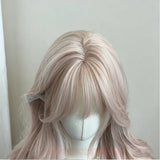 Daiiibabyyy  Long Wavy Pink Synthetic Wig with Bangs For Women Daily Wear Lolita Cosplay Heat-Resistant Natural For Women party Daily Use