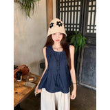 DAIIIBABYYY  -  Chic Women's Camis Square Neck Solid Off Shoulder Denim Camisole Loose Fungus Edge Korean Fashion Tanks Summer Trendy Female Top