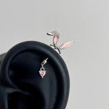 Daiiibabyyy  1Pcs Cute Pink Rabbit Ear Stud Y2K Zircon Artistic Sweet Design Unique Exquisite Beautiful Ear Bones Earrings Women's Jewelry