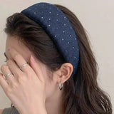 Daiiibabyyy  French Elegant Navy Blue Polka Dots Hair Bands for Women Retro Blue Polka Dot Wide Edge Headband Fashion Hairband Daily Wear