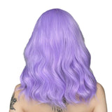 Daiiibabyyy  Lavender Purple Wavy Medium Wig Synthetic Hair Flat Bangs Cosplay Daily Party Costume Full Wigs for Women Girls