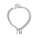 Daiiibabyyy Statement Lock Shaped Padlock Vintage Multi Layer Clavicle Chain Necklaces Pendants Fashion Accessories Jewelry