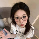 Y2K Retro Oval Half-frame Glasses for Women Leopard Ins Sweet Cool Eyewear Brand Reading Computer Anti Blue Light Eyeglasses