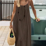 Daiiibabyyy  New Women Strapless Backless Loose Loungewear Dress Skin Friendly Comfortable Home Spaghetti Strap Solid Color Plus Size Dress