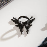 DAIIIBABYYY  -  Vintage Punk Metal Ring Black Liquid Butterfly Opening Exaggerated Adjustable Fashion Gothic Animal Jewelry Gift