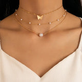 Daiiibabyyy Necklace Natural Freshwater Pearl Pendant Chain Women Butterfly Plating Fashion Jewelry Party Gift New Style Jewelry Gift