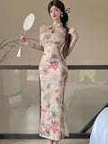 DAIIIBABYYY  -  Women Floral Luxury Party Evening Dress Summer Elegant Hollow Out Neck-mounted Long Dress 2025 Korean Bodycon Festival Vestidos