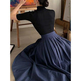 Daiiibabyyy  Unique and beautiful dark blue high-waisted pleated skirt new women's clothing is popular this year in early spring