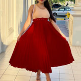 DAIIIBABYYY  -  Elegant Pleated Bottom Skirts for Women High Waisted Belt Waisted Loose Ankle Length Fashion Female Birthday Party Vestidos Robe