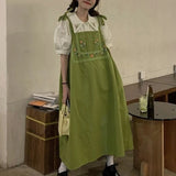 DAIIIBABYYY  -  Korean Version Minimalist Sweet Short Sleeved Top Slip Dress Printed and Embroidered Lace for Women's Long Skirts Dress