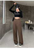 Daiiibabyyy  New Narrow Suit Mop Pants for Women Loose Solid Color Slim Straight Trousers Casual Elastic High Waist Wide Leg Pants Mujer