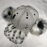 Daiiibabyyy  New Retro Leopard Print Leopard Print Pom Poms Ears Baseball Caps Women Washed Trendy Street Y2K Snapback Hat Cotton Sun Hats