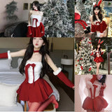 DAIIIBABYYY  -  Japan Christmas Outfit For Women Sexy New Year Halloween Holiday Dresses Bunny Cosplay Velvet Red Dress Santa Party Performance