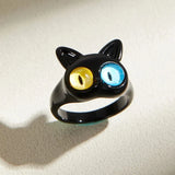 Daiiibabyyy 2024 New Cute Green Monster Rings Women Fashion Sweet Two Color Cat Eyes Open Couple Ring Wedding Finger Accessories Jewelry