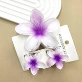 DAIIIBABYYY  -  3Pcs Sweet Colorful Plumeria Flower Shark Clip Hair Claw Bohemian Ponytail Clip Plastic Hairpin Barrette Summer Hair Accessories