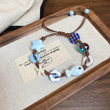 Daiiibabyyy  Ceramic Fish Stars Braided Rope Bracelets for Women Cute Blue Small Buttons Bracelets Romantic Adjustable Jewelry Accessories