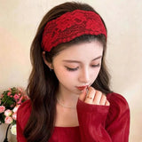 Daiiibabyyy  Sweet Wide Lace Hair Band Girls Hollow Lace Elastic Headwrap Hair Accessories Women Fashion Hollow Wide Headwear Hair Hoop