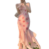 DAIIIBABYYY  -  French Vintage Style 3D Cut Rose Flower Irregular Bottomfish Tail Skirt Tank Dress Nonsquare Neckline Casual Prom Gown