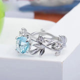 Daiiibabyyy  -  Creative Crystal Aquamarine Leaf Branch Ring for Women Fashion Design Zircon Hollowed Silver Finger Rings Jewelry Wholesale