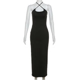 DAIIIBABYYY  -  New Women's Solid Color Slim Fit Bag Hip Street Fashion Suspender Backless Dress