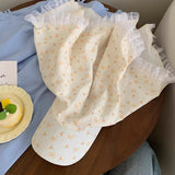 DAIIIBABYYY  -  Korean Version Bow Print Lace Strap Headscarf Hat Women's Summer French Pastoral Style Sweet Vacation Curved Brim Sun Cap