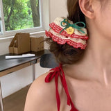 DAIIIBABYYY  -  2024 New Lace Edge Oversized Hair Ropes Women Mori Girl Flower Button Scrunchies Cherry Bunny Ponytail Holder Kawaii Headwear