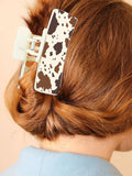 Daiiibabyyy  Western Leather Hair Claw Clips Sunflower Floral Square Claw Clips for Hairstyling Southwest Cow Print Cowhide Hair Accessories