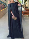 DAIIIBABYYY  -  Women's Evening Dresses Elegant Maxi Dresses Loose Gauze Pleated Solid Color Tiered Off-The-Shoulder New Female Robe