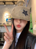 DAIIIBABYYY  -  Japanese Retro Star Patch Design Denim Forward Hat Men's and Women's Spring and Autumn Outdoor Sunshade Casual Beret