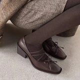 Daiiibabyyy  Spring Autumn Women's Shoes Bow Square Toe Elegant High Heels Ladies Shallow Black Chunky Heel Mary Jane Shoes Woman Pumps