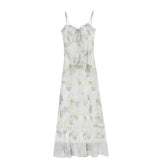 Daiiibabyyy  Gentle Wind Floral Print ter Dr Women's Waist Cinching High Quali Long Skirt Korean Sle Commute A-Line Summer Dr