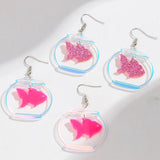 Daiiibabyyy  Cute Glitter Acrylic Fish Tank Dangle Earrings for Women Colorful Marine Animals Drop Earring Summer Beach Jewelry Accessory