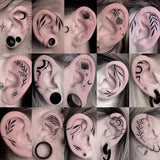 Daiiibabyyy  30 Sheets Black Minimalist Moon Planet Ears Temporary Tattoos Tattoo Sticker Temporary Tattoos
