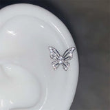 Daiiibabyyy  1Pcs Shiny Zircon Butterfly Stud Earrings For Women Stainless Steel Silver Color Hollow Ear Bone Nail Small Earrings Jewelry