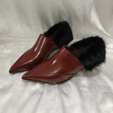 Daiiibabyyy  Fur Women Luxury Heeled Shoes Pointed Toe Fashion Dress Pumps Autumn Elegant New Boots Woman Sexy Designer Mujer Zapatillas