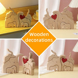 Daiiibabyyy Wood Elephant Family Parents With Children Puzzle Diy Family Name Heart Puzzle Craft Figurine Desktop Table Ornament