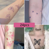 Daiiibabyyy  24pcs Butterfly Tattoo Stickers Waterproof Long Lasting Clavicle Sexy Arm Simulation Dark Tattoo Stickers