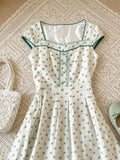 Daiiibabyyy  New French Vintage Fashion Green Sweet Dresses Women Chic Elegant Slim Summer Dress Harajuku Fashion Print Retro Lovely Outfits