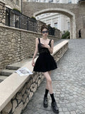 DAIIIBABYYY  -  Black Sequin Camisole Dress Women Summer Short Stature Waist Cinching Temperament Ballet Style A-line Fluffy Short