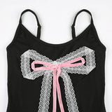 Daiiibabyyy 2024 Summer Lace Patchwork Bow Bodycon Strapless Rompers Women Spaghetti Strap Sleeveless Backless Adjustable Skinny Playsuits